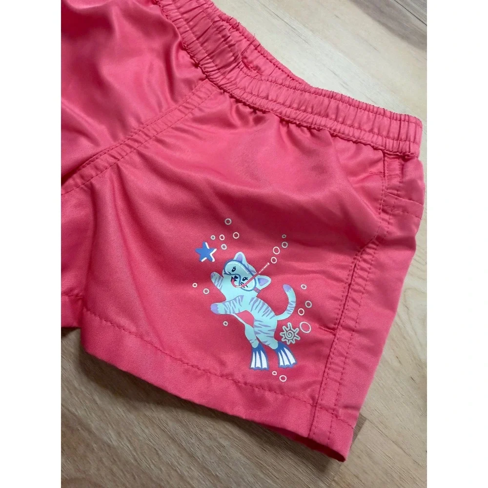 UVSkinz Girls Pink Swim Trunks UPF 50+ Cat Snorkel Board Shorts 3T